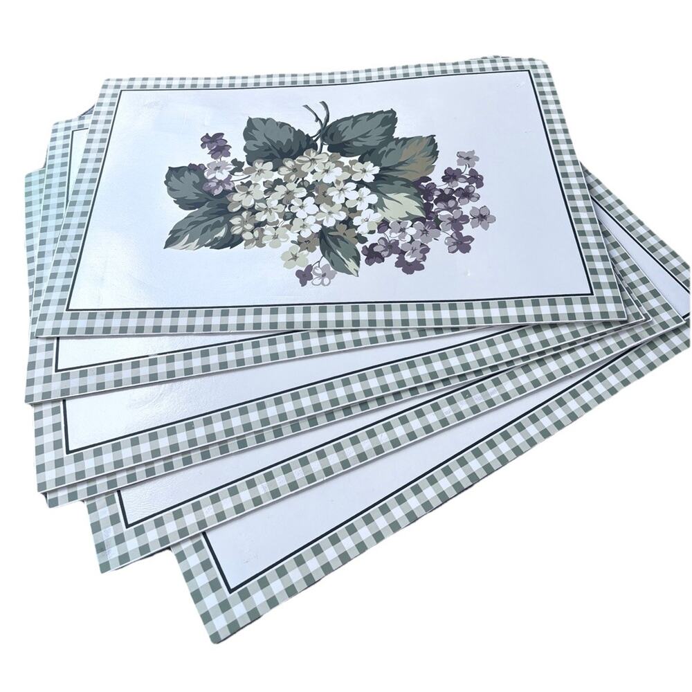 6 Martha Stewart Hydrangea Vinyl Placemats Floral 1997 Cottage